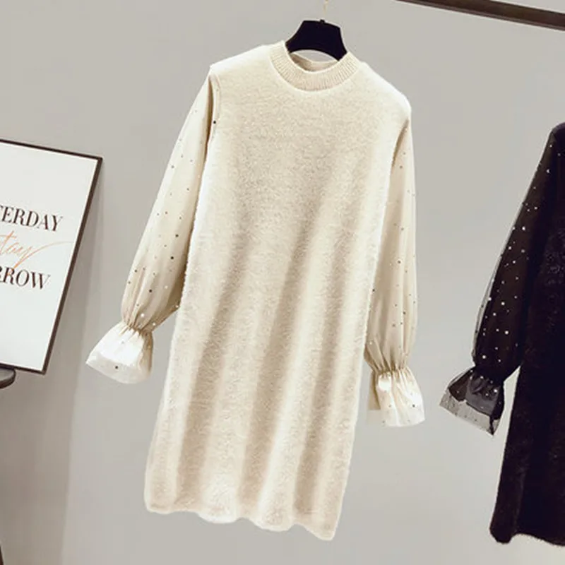

Autumn and winter 2020 Women's new sweater dress with cap and string loose sweater dress mink fashion wear versatile coatsweatr