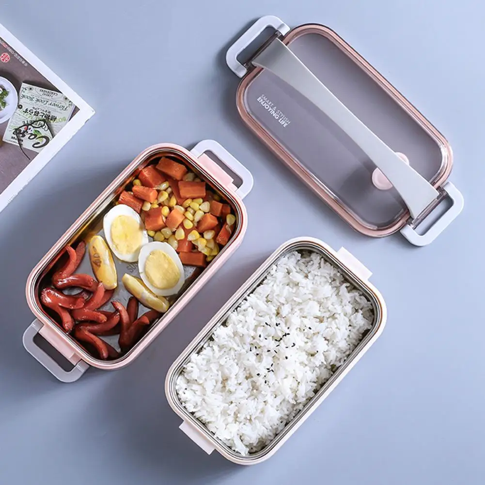 

2 Layers Stainless Steel Lunch Box With Handle Leak-proof Food Container For Adult Kids Girls School Metal Lunch Box Bento Boxes