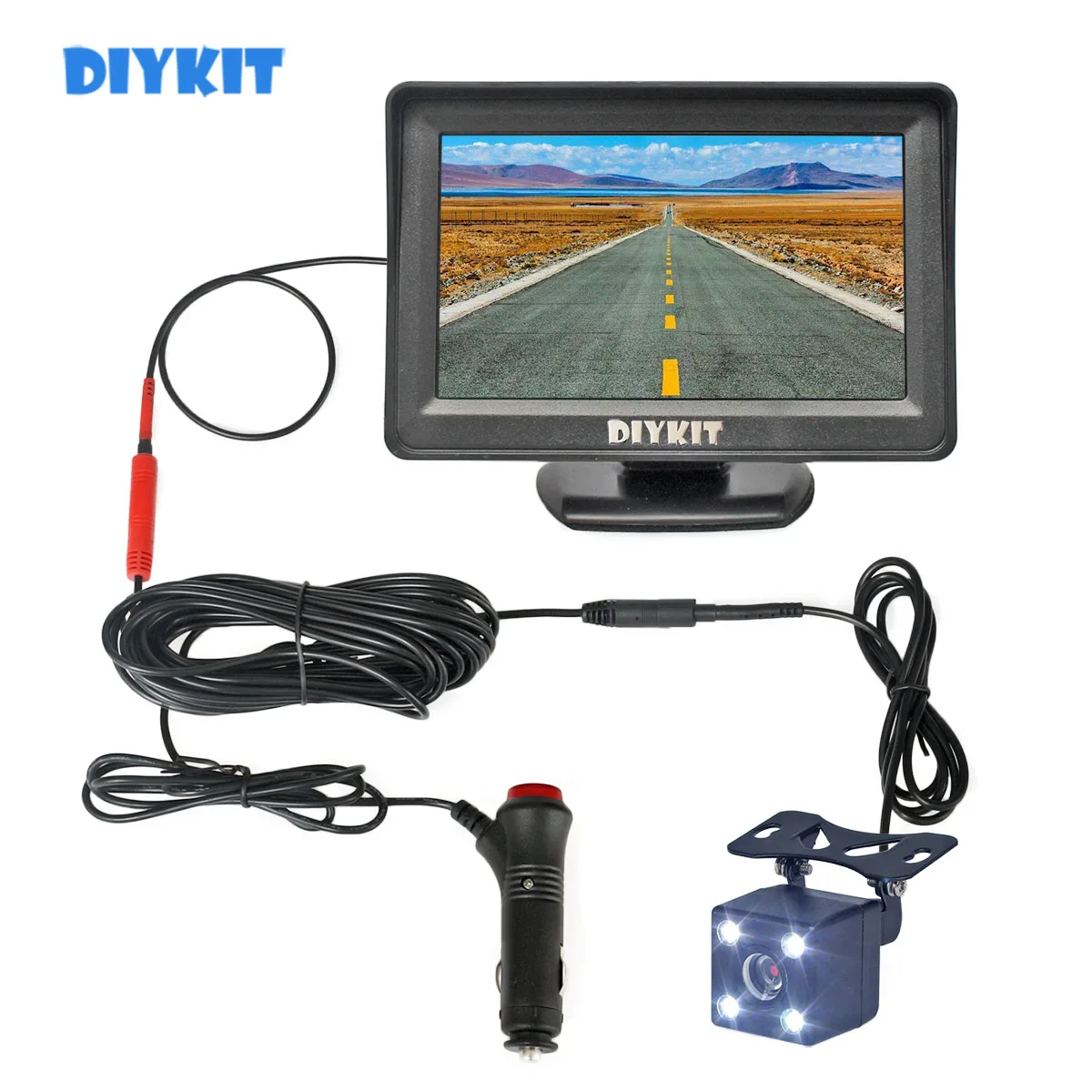 

DIYKIT 4.3inch Car Monitor Vehicle Rear View Reverse Backup Car LED Camera Video Parking System Car Charger Easy Installation