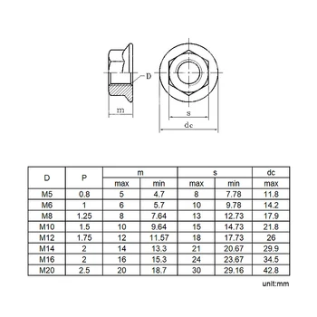 NINDEJIN/10/25/50/55 Uds hexagonal de acero inoxidable tuerca con reborde M3 M4 M5 M6 M8 M10 M12 Chapado en Zinc de acero al carbono tuerca con reborde DIN6923 2