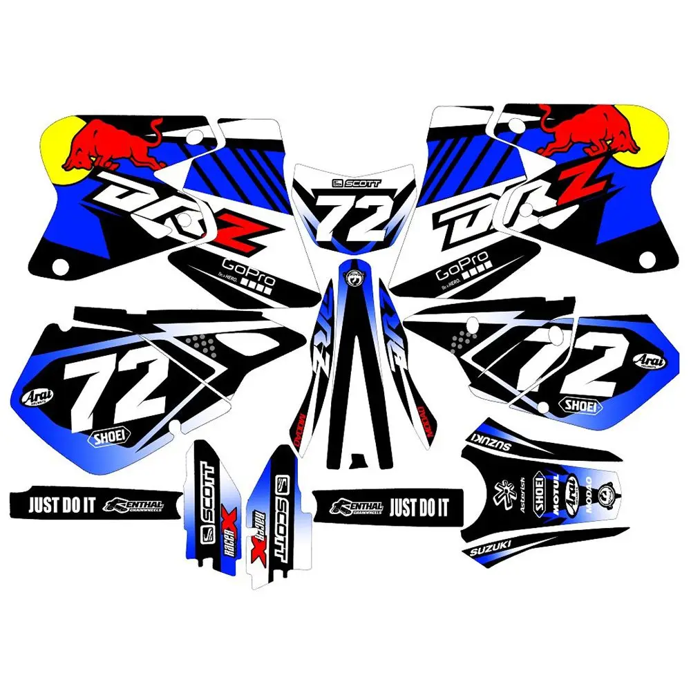 

New Bull Full Graphics Decals Stickers For Suzuki DRZ400SM DR-Z400 Custom Number Name 3M Bright Matte Stickers Waterproof
