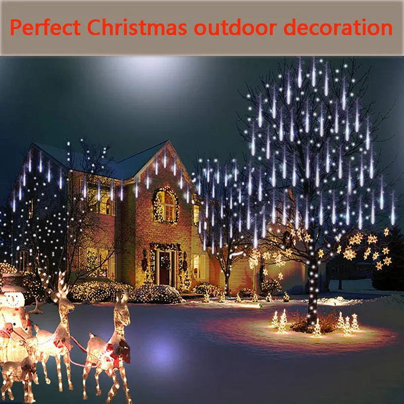 solar yard lights Solar Meteor Shower Rain String Lights Waterproof Garden Light 8 Tubes Christmas Tree Holiday Party Wedding Holiday Decoration solar post cap lights