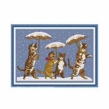 

Joy Sunday Cross Stitch Kit Kitten with umbrella Patterns 14CT 11CT Counted Printed Fabric Handmade Embroidery Thread Needlework