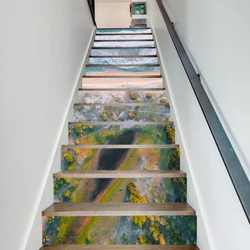 

6 Pcs Print Art Picture Sea Beautiful View Stair Sticker Home Decor Decals Self Adhesive Waterproof Mural For Bedroom Renovation