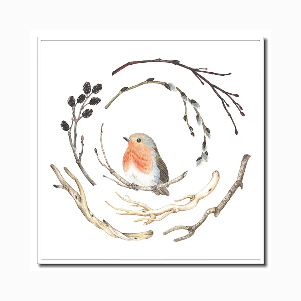 Modern Sevimli Kuslar Yuva Tirnak Tuval Sanat Baski Posteri Kres