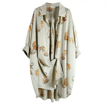 

Print Pattern Blouse Fashion New Women Small Fresh 2020 Summer Pleated Goddess Fan Chiffon Style Loose Shirt T076