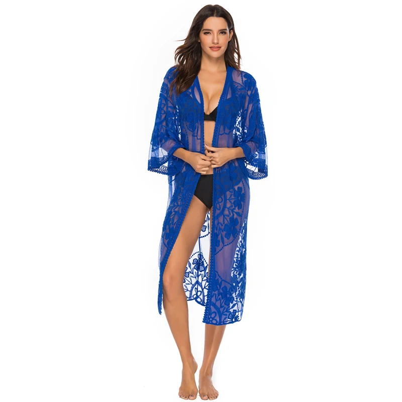 bathing suit cover Women Bikini Cover-Up Floral Lace Mesh Cardigan Sexy Out Wear See Through Beach Rash Guard for Swimming Watersports Vacationing bikini and cover up set