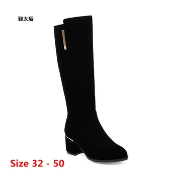 

Spring Autumn High Heel Knee High Boots Women Long Boots Woman Martin Shoes Botas Muje Small Big Size 32 - 50