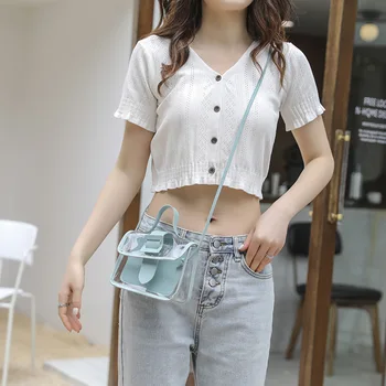 

2020 Fashion Trend Ladies Transparent Jelly Candy Color Small Bag Korean Solid Personality Big Buckle Crossbody Shoulder Handbag