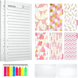 Ensemble de papiers rechargeables A6 avec Inserts colorés, papier doublé, pochettes de reliure, onglets d'indexation, pour planificateur, organisateur, carnet de notes, Journal 