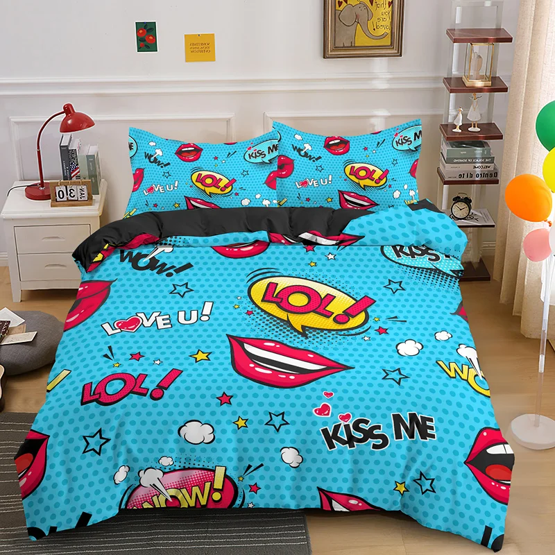 Kiss Sexy Lips Duvet Cover And Pillowcase Luxury Bedding Set Quilt Covers Queen Size 2/3PCS Bedclothes Home Textile