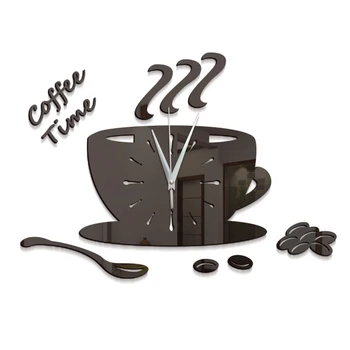 

3d Diy Coffee Cup Wall Clock Creative Design Modern Study Watch Quartz Acrylic Mirror Clocks Wandklok Home Decor W
