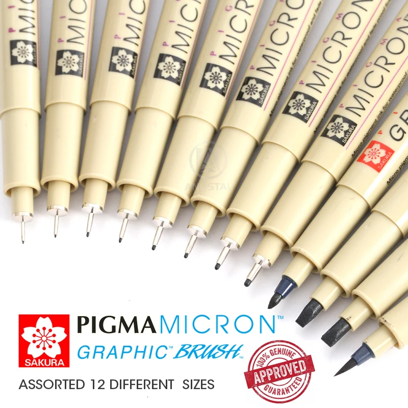 Sakura Pigma Micron Pen Set Black 005 01 02 03 05 08 Brush Graphic 30067