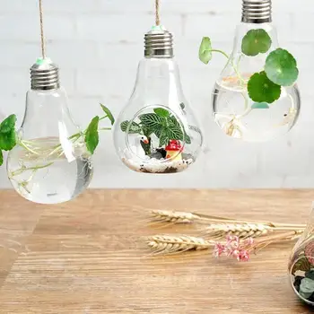 

Clear Light Bulb Shape Glass Hanging Vase Bottle Terrarium Hydroponic Container DIY Garden Decor