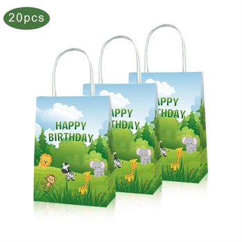 

20pcs Safari Jungle Animals Party Gift Bags Baby Shower Candy Bags Kids Happy Birthday Party Decoration Paper Gifts Boxes