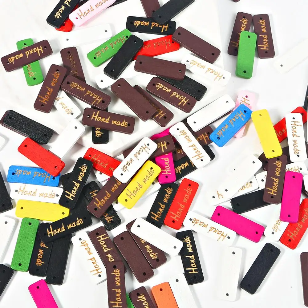 

50pcs/lot Vintage Handmade Rectangle Labels Wood Letter Tags Embossed Label DIY Apparel Sewing Cloth Fabric Supplies Accessories