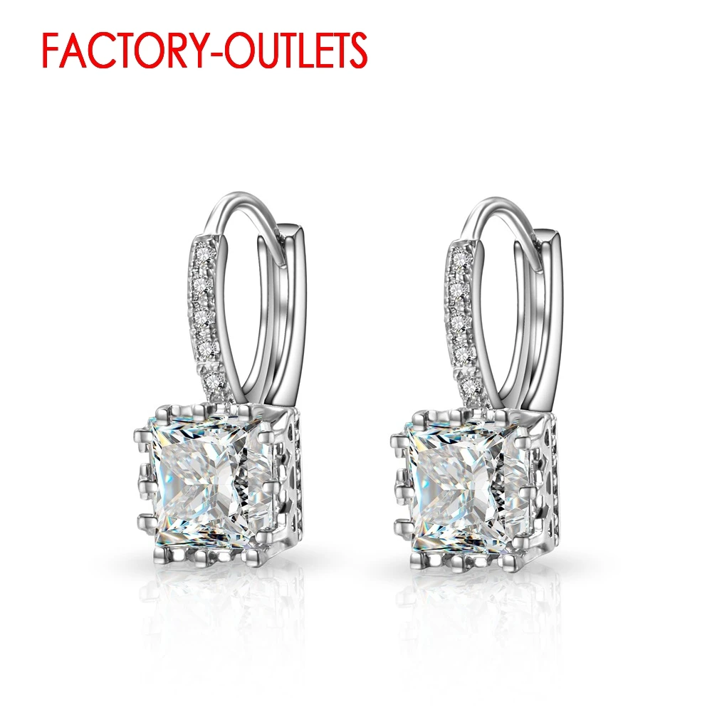 

New Arrival 925 Sterling Silver Earrings For Women Big Shiny Crystal Square CZ Crystal Earring Bride Wedding Earring Accessories
