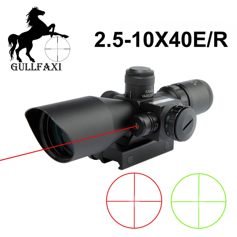 

Gullfaxi Optics Sight 2.5-10X40E Rifle Scope With Red Laser Sight Tactical Compact Hunting Scope Rifle Airsoft Collimator Sight