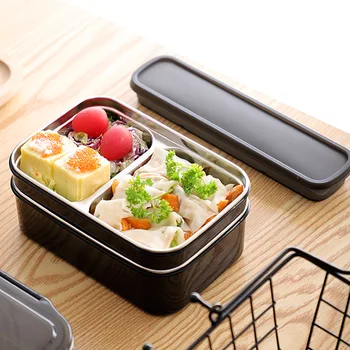 

OHFIN Double Layer Stainless Steel Lunch Box for Kids Portable Picnic Bento Boxs Set School Thermal Lunchbox Japanese Style