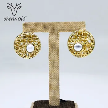 

Viennois Stud Earrings for Women Gold Net Geometric Crystal Earrings Lady