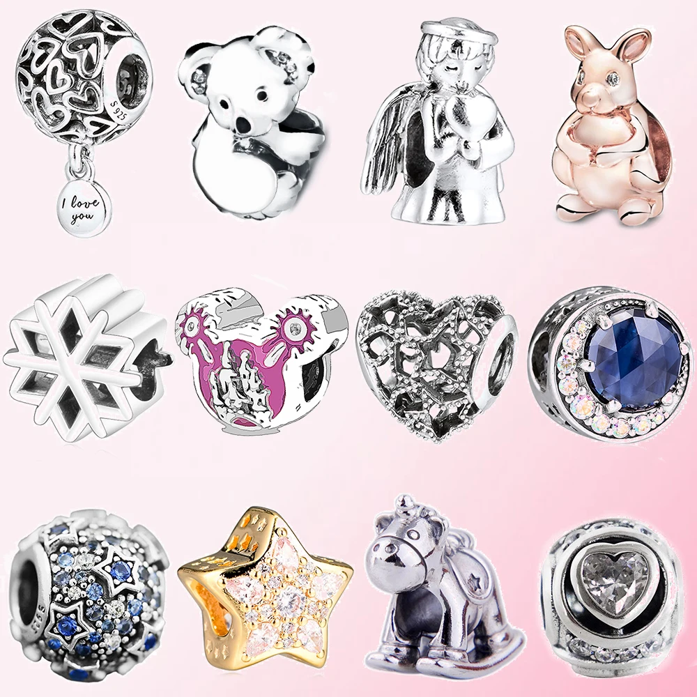 Billige 2019 Winter 100% 925 Sterling Silber Stern Känguru Koala Einhorn Pferd Herz Schneeflocke Perlen Engel der Liebe Charme