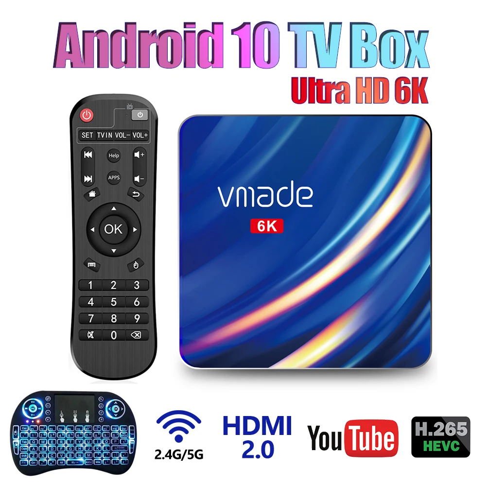 Vmade Android 10.0 Bluetooth TV Box Ultra HD 6K 3D Wifi 2.4G&amp5G 4GB RAM 64G Play Store Very Fast Set Top Receiver | Электроника
