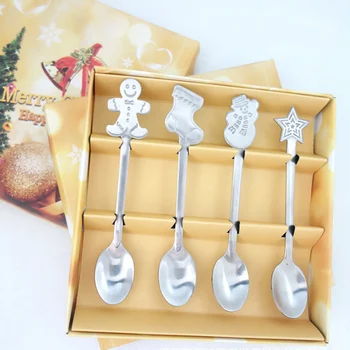 

4pcs Christmas Style Teaspoon Christmas Cutlery Flatware Decoration Accessories Stainless Steel Coffee Dessert Ice Spoon