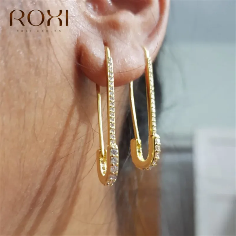 ROXI, европейские, панк, хип-хоп, безопасная Шпилька, серьги-гвоздики, модные ювелирные изделия для женщин, изысканные циркониевые серьги, корейские, oorbellen