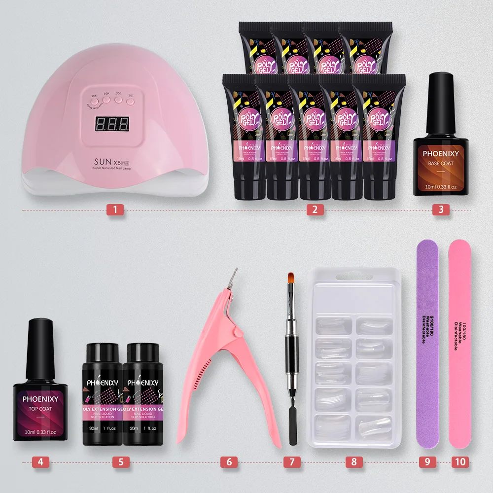 Manicure Complete Polygel Nail Kit With 80W UV LED Lamp Art Decoration Quick Building For Extensions Hard Gel Poly Set | Красота и