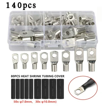 

140pc Tinned Copper Car Copper Ring Lug Terminal Heat Shrink Wire Tubing Cable Connectors Kits