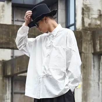 

EWQ / men's and women's wear loose big size shirt irregular drawstring tie long sleeve tops male 2020 sping design new 9Y1595