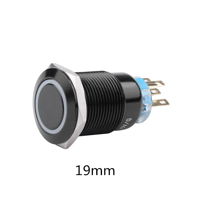 19 мм светодиодный светильник из глинозема с черным кольцом Кнопка без фиксации водонепроницаемый мгновенный переключатель с фиксацией
