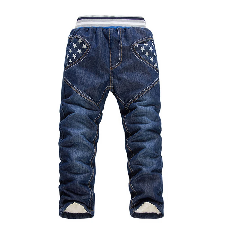 Зимние Детские модные плотные теплые штаны с эластичной резинкой на талии; новые мягкие двухслойные вельветовые повседневные джинсы для мальчиков