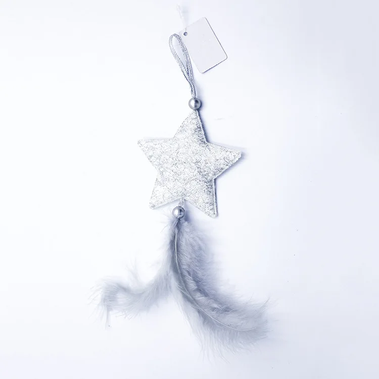 Сердце Звезда перо подвесная Елочная игрушка украшение год рождественские украшения для дома Рождественские Вечерние Декорации Navidad подарок - Цвет: 1pc star silver