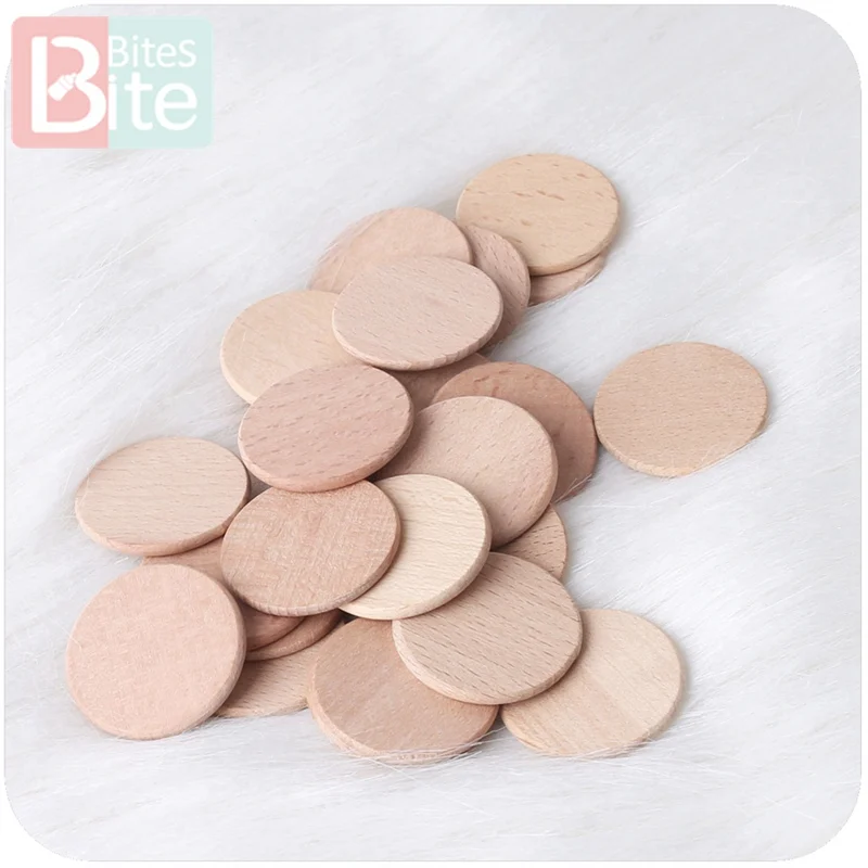 

Bite Bites 90pc 37mm Baby Wooden Blank Teether Discs Beech Coins BPA Free DIY Pacifier Pendant Children'S Goods Chew Wooden Chip