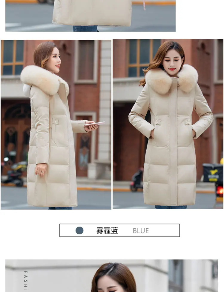 Parker пуховик пальто Женская средней длины секция новая зимняя тонкая Толстая Лисий мех плюс размер с капюшоном белая куртка на утином пуху для женщин