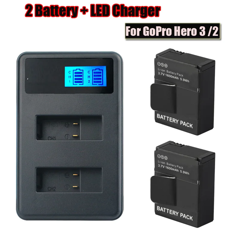 2 шт. AHDBT-301 AHDBT-302 перезаряжаемая батарея + два порта USB светодиодный экран зарядное