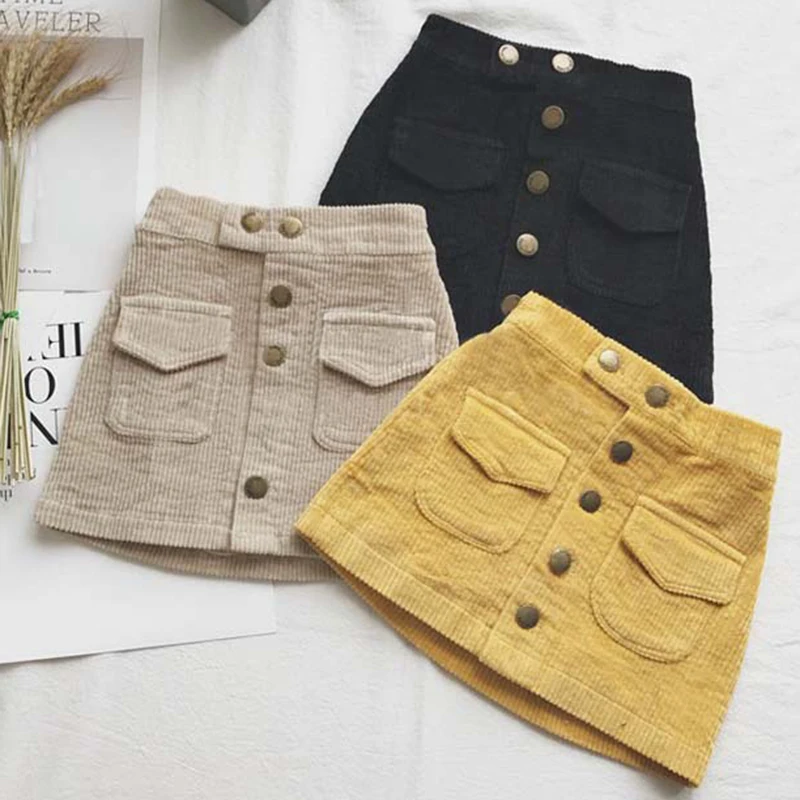Baby Girl Skirt Spring And Autumn Children'sCorduroy SkirtCotton Gray Velvet Skirt Children'sClothing