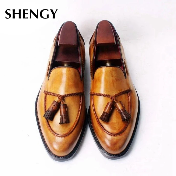 Мужские туфли на низком каблуке классические ботильоны с бахромой винтажные