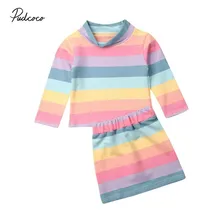 Модный Радужный осенний комплект одежды для маленьких девочек, топы в цветную полоску, юбки, осенняя одежда, детская одежда для девочек