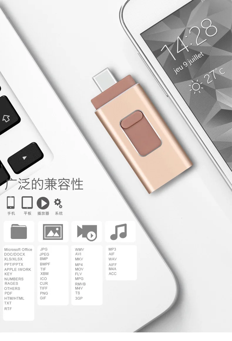 Стиль четыре в одном маленький скользящий usb-накопитель для Apple Android type-C мобильный телефон компьютер двойного назначения USB накопитель подарок на заказ