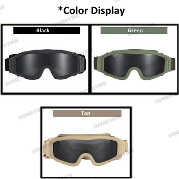 Military Airsoft Tactical Goggles Shooting Glasses Motorcycle Windproof Paintball CS Wargame Goggles 3 Lens Black Tan