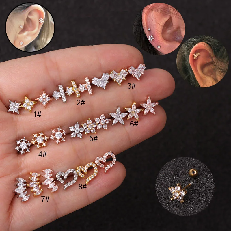 1 шт. 20 г Украшения для ушного пирсинга из нержавеющей стали 3 цвета изогнутые Cz хряща шпильки спираль Rook Конч закручивающаяся задняя часть серьги