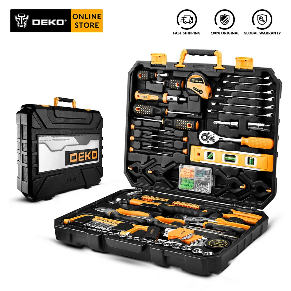DEKO Hand Tool Set General Household Repair Hand Tool Kit with Plastic Tool box Storage Case Hammer Screwdriver Ratchet Wrench DEKO Hand Tool Set General Household Repair Hand Tool Kit with Plastic Tool box Storage Case Hammer Screwdriver Ratchet Wrench