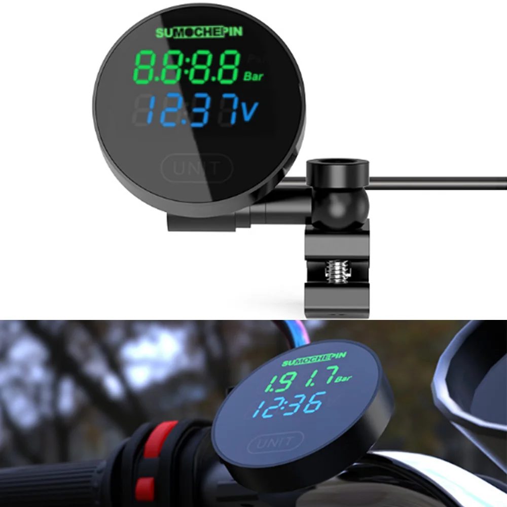 Wireless Motorcycle Tire Pressure Monitoring System,Malcam Universial Waterproof TPMS LCD Display with 2pcs External Sensors 