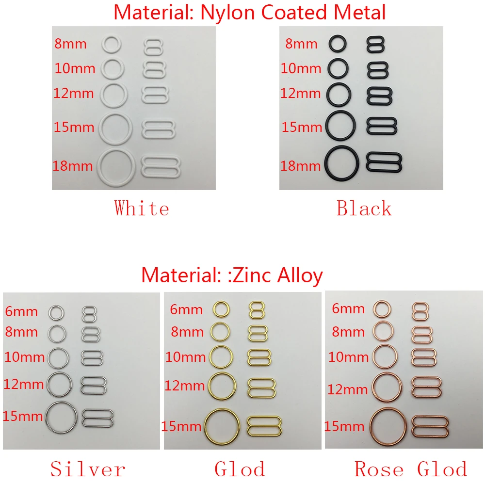 10 Sets BH-Ringe und Sliders Badeanzug Meta Strap Adjusters Schnallen Unterwäsche Dessous DIY Hardware Nickelfreies Zubehör – Detail 3