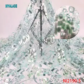 

African Lace Fabric 2019 High Quality Lace Handmade Tullle Lace Fabric French Beads Lace Fabric For Party sequins YANI2190-5