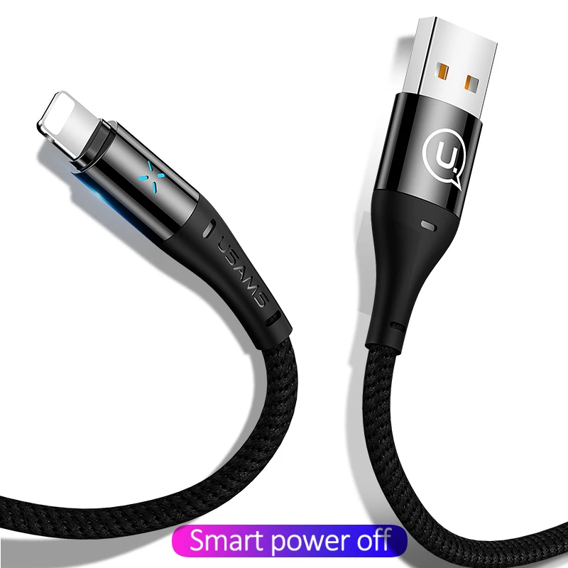 Нейлоновый 2А кабель USB для быстрой зарядки для IPhone умное автоматическое отключение телефонных линий данных синхронное умное отключение питания для осветительная светодиодная