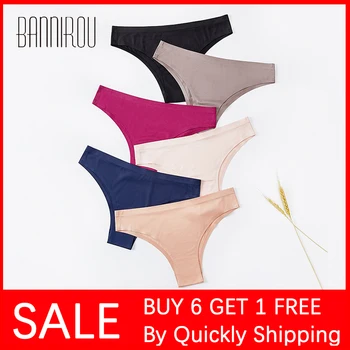 

BANNIROU Woman Underwear Seamless Ice Silk Panties Sexy Sports Female T-back Solid Soft G-string Thong 2020 Buy 6 Get 1 Gifts