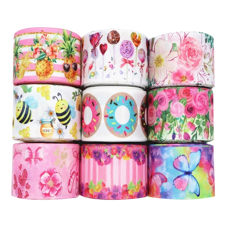 10 Yards Flowers/Cake Printed Grosgrain Ribbon 1.5" 38MM For Hair Bows DIY Crafts Handmade Accessories M19042402